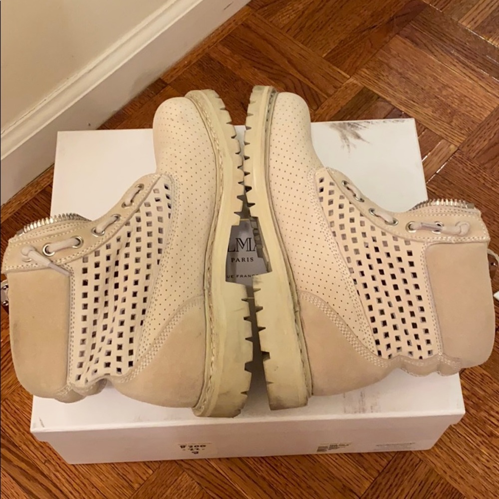 Balmain Cream Suede/Leather Perforated Boots - Picture 2 of 8